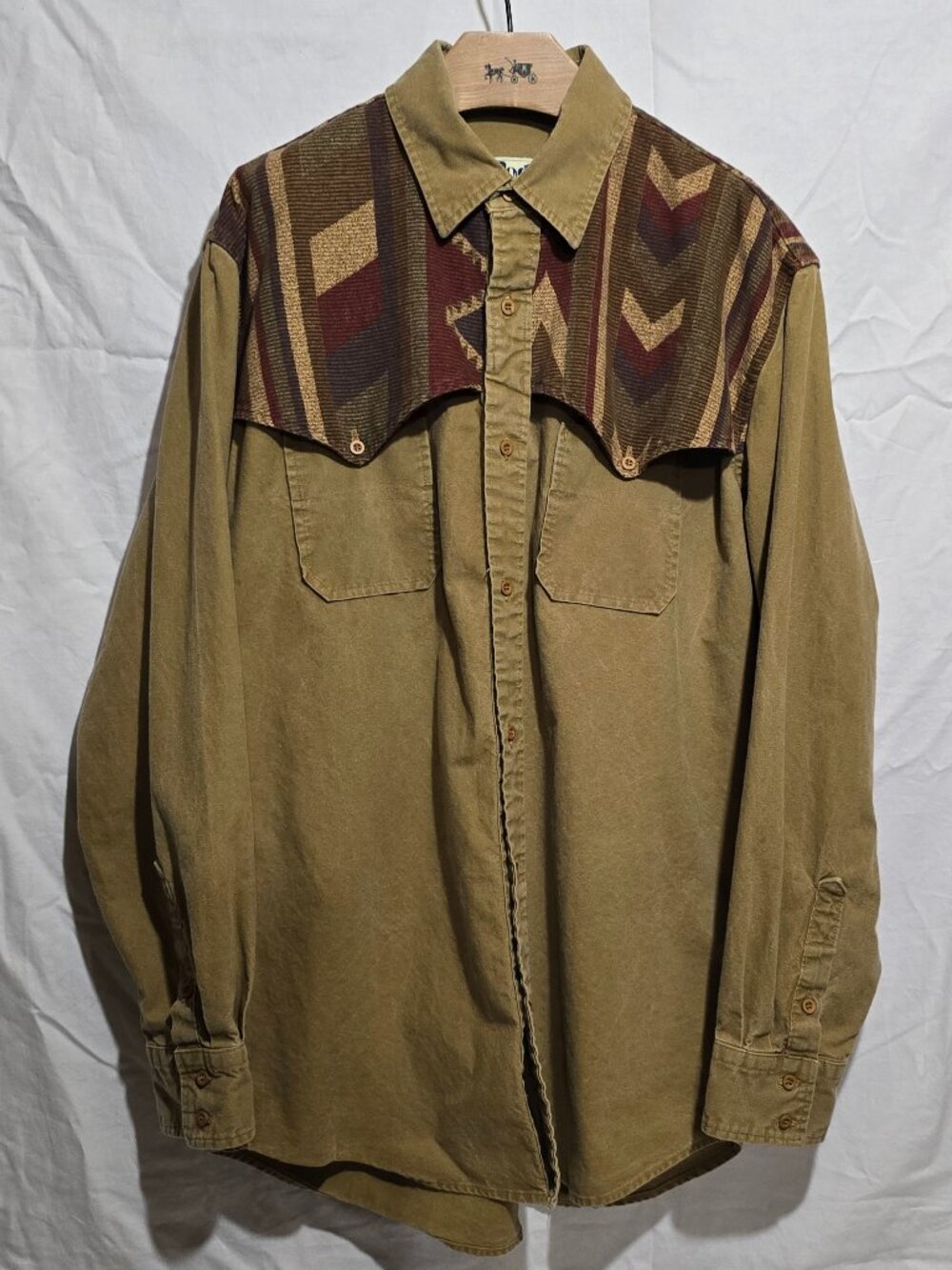 Vtg Roper Rodeo Blue Men's LS BF - D.Beige SW Print - Sz L*
